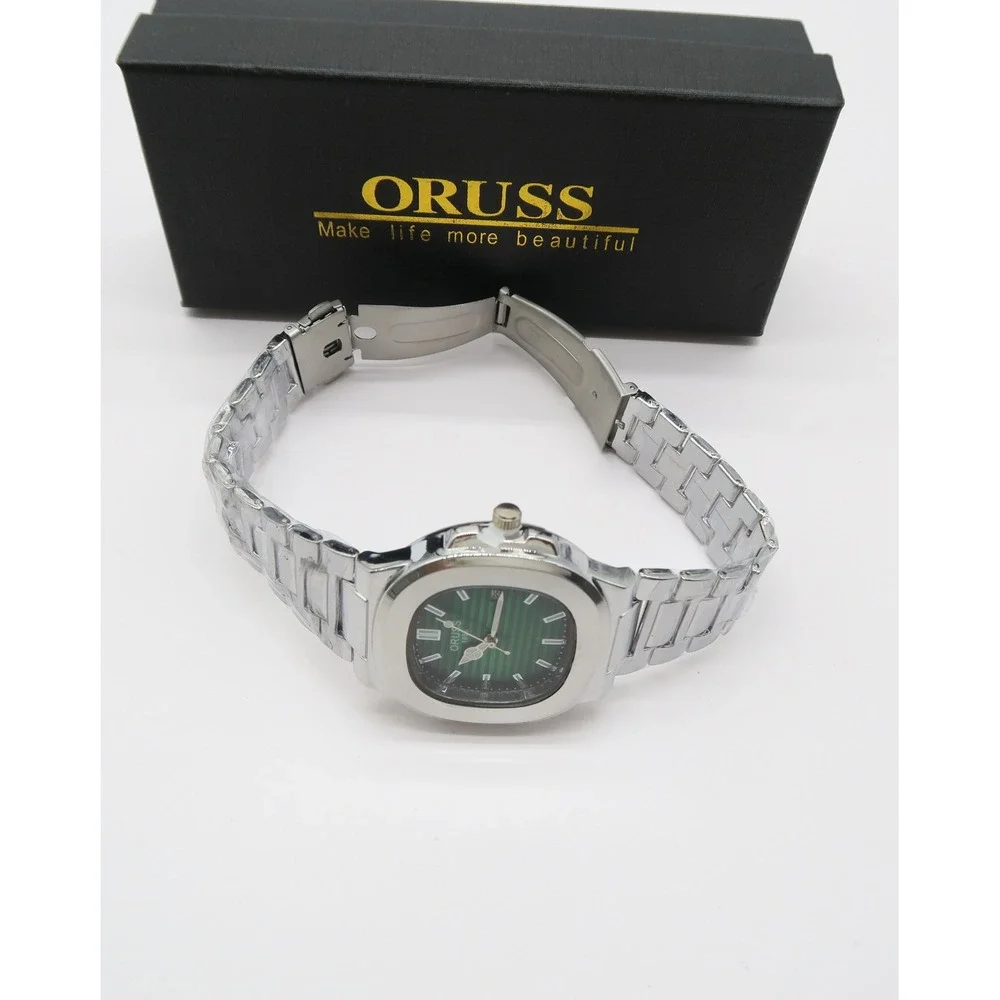 Oruss 1853 Mens Watch Green Dial Silver Stainless Steel Link Bracelet New in Box
